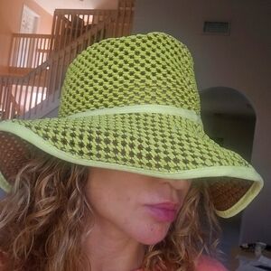 Rag & Bone Neon Yellow/Brown Woven Cruise Summer Basket Hat. NWT